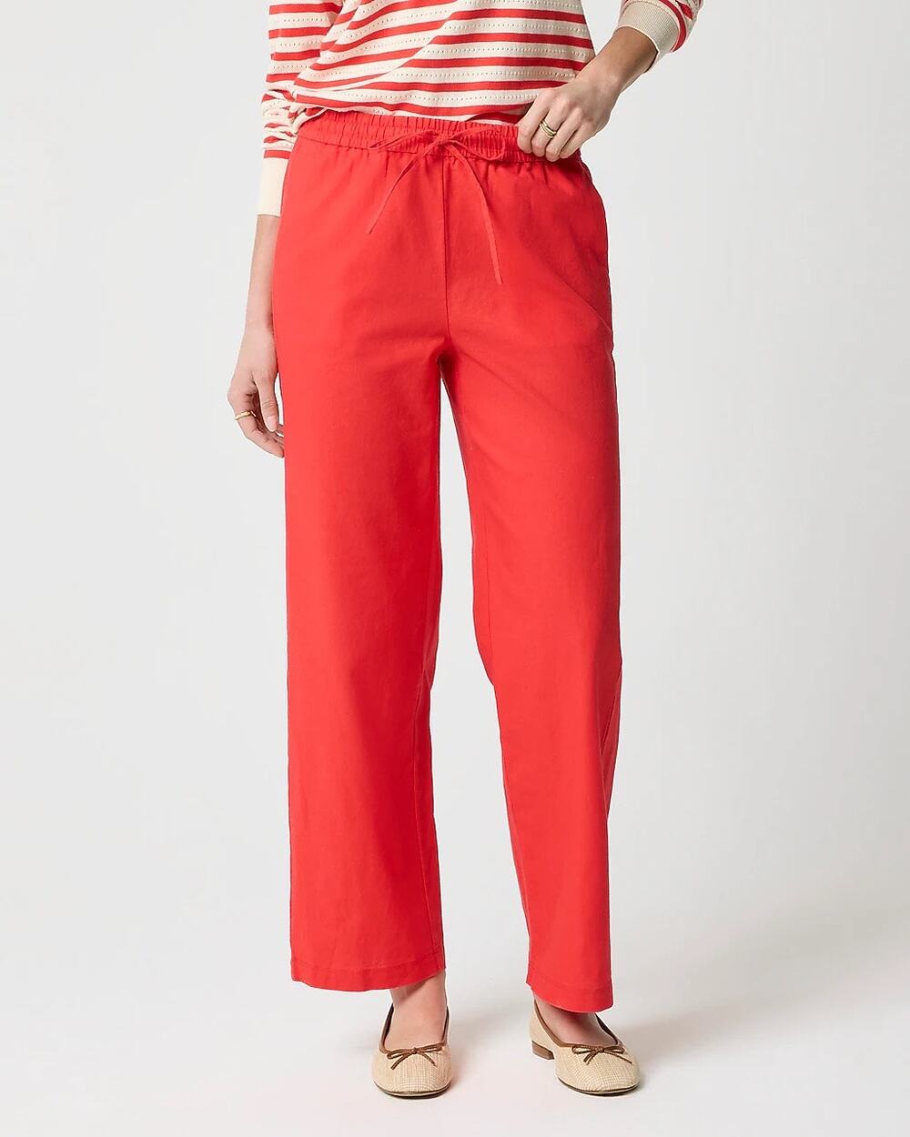 J.Crew Factory Linen Blend Slim Wide Leg Drawstring Pant Belvedere Red 2 NWT